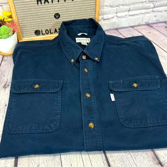 Carhartt Other - CARHARTT Long Sleeve Navy Blue Chambray Button Front/Cuffs-Work Shirt